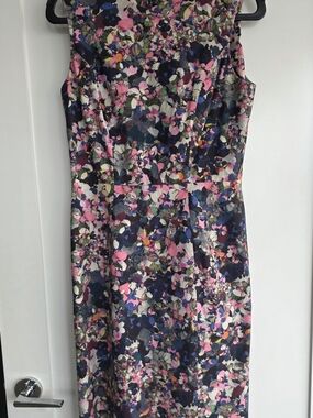 ERDEM Sleeveless Floral Midi Dress in Pink, Navy and Green